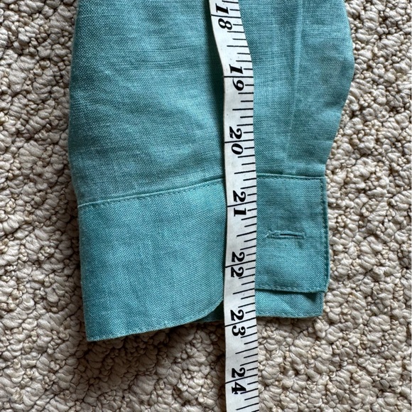 Jordan Vintage Blue Green Teal Linen Button-Down Oversized Shirt Top - Picture 11 of 12